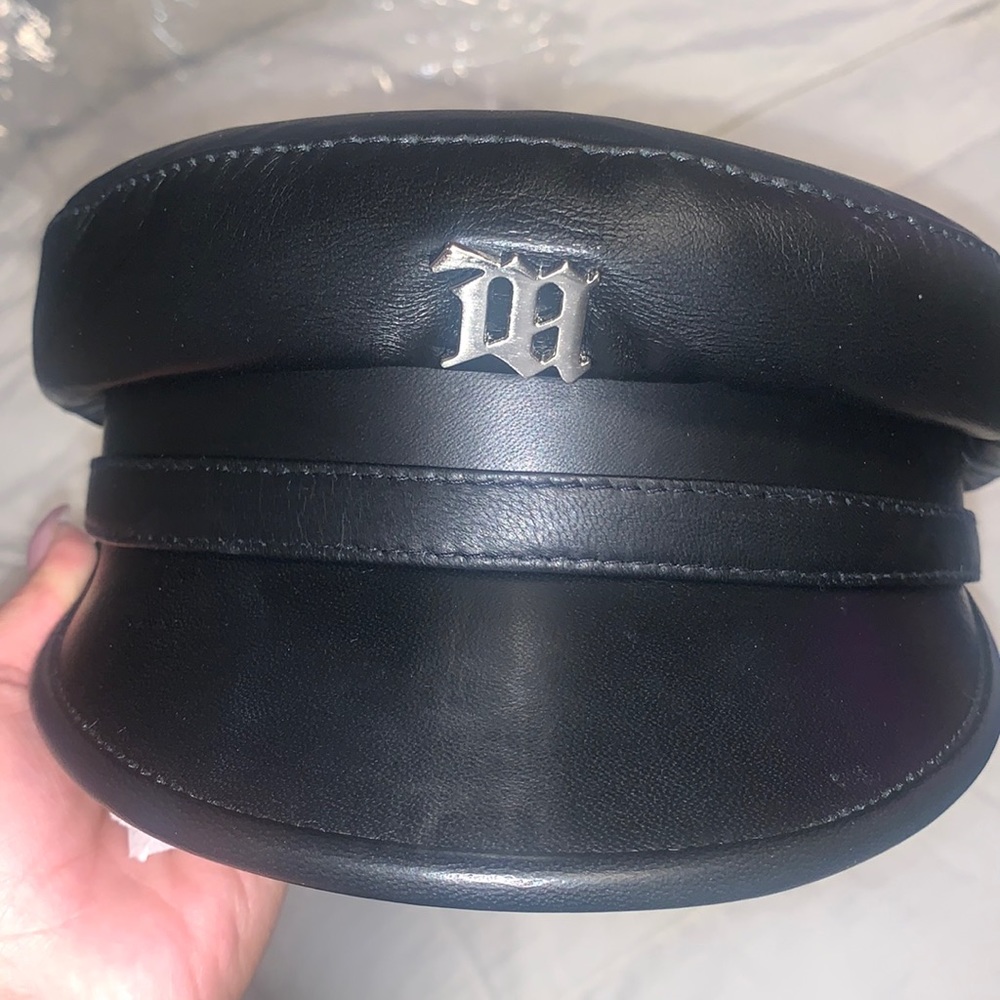 MISBHV Black Leather Monogram Gavroche Cap